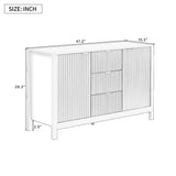 Modern Sideboard Buffet Cabinet with 3 Drawers, Adjustable Shelves & Soft-Close Doors, Wave-Pattern Design with Gold Metal Handles