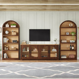 3-Piece Retro TV Stand & Arch Bookshelf Set for TVs up to 70", Farmhouse Sideboard Entertainment Center with Glass Doors