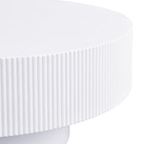 Modern Round Coffee Table Cocktail Table Accent Table Drum End Table Minimalist Fluted Center Table, Easy Assembly, White-ModernLuxe