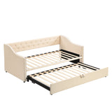 Twin to King Upholstered Daybed, Extendable Sofa Beds with Pop Up Twin Trundle Bed