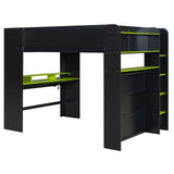 Full Size Wood Bunk Bed with height-adjustable Desk,Wardrobe,Ample Storage Space,and RGB Light, Green