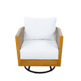 Garden Swivel Chair Patio Accent Chair Outdoor Armchair with Cushion, Acacia Wood, Handwoven Rope Design, Beige