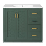 36" Retro Style Bathroom Vanity with Ceramic Sink, Freestanding Storage Cabinet with 3 Drawers & 2 Soft-Close Doors