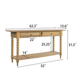 Console Table with 2 Drawers & Shelf, Entryway Table Acacia Wood Sofa Table, Natural