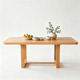 Extendable Dining Table Solid Wood Dinner Table Rectangular Kitchen Table Desk with Rounded Corner & Foot Pad, Natural