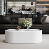 Oval Storage Coffee Table with Leather Upholstery & Tempered Glass Top, Sofa Side Table Cocktail Table Center Table, White