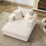 Chaise Lounge with Removable Ottoman, Corduroy Upholstered Armchair Accent Chair Sleeper Sofa Chair, Beige