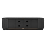 Farmhouse Wooden TV Stand with Sliding Tambour Door for TVs up to 75", Fluted Media Console with Adjustable Storage, Golden Handle TV Cabinet with Cable holes for Living Room