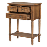 Narrow Console Table, Slim Sofa Table with Three Storage Drawers and Bottom Shelf (Natural)
