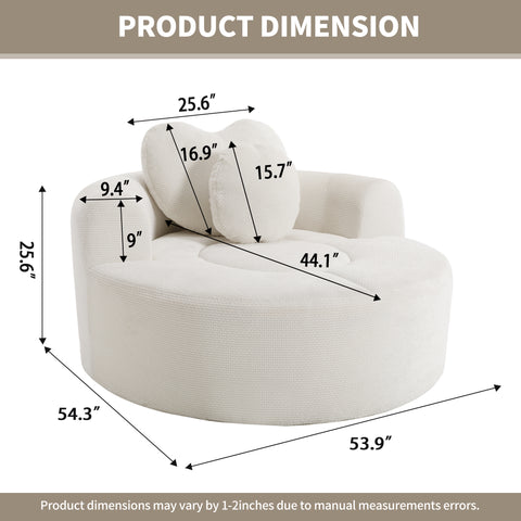 Round Fluffy Compression Sofa Couche with Heart-shaped Pillow & Anti-Slip Base for Living Room, Bedroom, Apartment