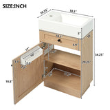 18.5" Bathroom Vanity with Reversible Resin Sink, MDF Cabinet with Adjustable Shelf and Elegant Zinc Alloy Handles, Wood Grain Melamine Finish, Reversible Door, Rustic Style for Small Spaces