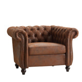 Chesterfield Club Chair with Scrolled Arms, Nailhead Trim, and Solid Wood Legs
