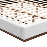 Elegant White Fabric Upholstered Bed With Nice Wood Grain Textured Solid Wood Base Frame,White