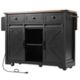 53.7" Farmhouse Kitchen Island with Power Outlet, 2 Sliding Barn Door Kitchen Storage Island with Drop Leaf, Spice Rack Rolling Kitchen Cart on Wheels, for Home, Kitchen and Dining Room