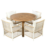 Modern 5-Piece Patio Extendable Wooden Dining Table Set, 12inch Butterfly Leaf Foldable Round Kitchen Table Set with 4 Rattan Arm Chairs for Backyard,Balcony, Garden, Poolside, Natural