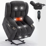 Up to 350 LBS Chenille Power Lift Recliner Chair, Heavy Duty Motion Mechanism with 8-Point Vibration Massage and Lumbar Heating, USB and Type-C Ports, Stainless Steel Cup Holders