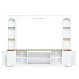 Elegant Arched Entertainment Center Wall Unit with Bookshelf, Farmhouse TV Stand with Wood Grain for TVs Up to 70", 91inch Media Console with Adjustable Shelves for Living Room