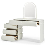 Luxury 2-in-1 Vanity Table with Leather Finish, 3-Color LED Lighted Mirror, Modern Makeup Vanity Desk with Nightstand Design, Dressing Table with 5 Storage Drawers, Beige