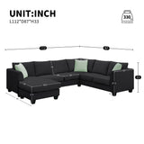 Sectional Sofa Couches Living Room Sets, 7 Seats Modular Sectional Sofa with Ottoman, L Shape Fabric Sofa Corner Couch Set with 3 Pillows