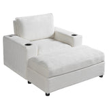 42.8" Oversized Chaise Lounge Chair with Storage Ottoman, Corduroy Sofa Bed with Cup Holders & USB Charging Port, Upholstered Sleeper Chair, Deep - Seat Reading Couch for Living Room, Bedroom