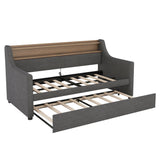 Twin Size Daybed with Trundle Bed, Upholstered Daybed with Charging Station and LED Lights