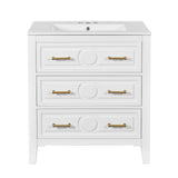 30"W Bathroom Vanity with Ceramic Sink, Free Standing Single Vanity Set with 3 Drawers, Solid Wood Frame, Classic Design