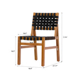 Set of 2 Outdoor Dining Chairs, Acacia Wood Patio Side Chairs with Breathable Woven Rope for Indoor & Outdoor Use