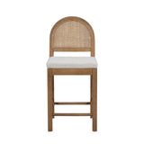 Set of 2 Counter Height Bar Stools Soft Padded Bar Chairs Dining Chairs with Rattan Back, Brown+Gray