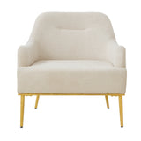 Modern Accent Chair Upholstered Armchair Single Sofa Chair Reading Chair with Curved Backrest and Gold Metal Legs, Beige