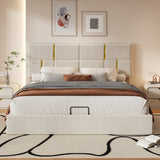 Queen Size House Bed Platform Bed Frame for Kid with Storage, Velvet, Beige