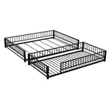 Twin XL over Queen Floor Bunk Bed Frame with Ladder and Safety Guardrails, Easy Assemble, Black