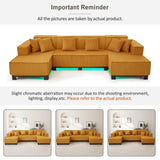 U-Shaped Sectional Sofa Upholstered Sofa Couch with Ligh t & 6 Pillows, Orange