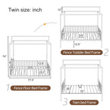 Twin Size 3-in-1 Convertible Montessori Metal Floor Bed, Fenced Toddler Bed, Canopy Platform Bed, White