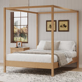 Queen Size Four Poster Platform Bed, Solid Wood Canopy Bed Frame, No Box Spring Needed