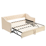 Twin to King Upholstered Daybed, Extendable Sofa Beds with Pop Up Twin Trundle Bed