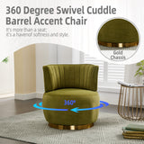 360° Swivel Accent Chair Barrel Chair Velvet Upholstered Armchair Round Cuddle Reading Chair Vanity Chair, Olive