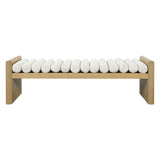 Upholstered Bench Cushioned Ottoman Bed End Bench Padded Entryway Bench Dining Bench Footrest Stool with Rolled Cushion, Teak+ Beige