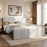 King Size Platform Bed Frame with Upholstered Headboard & Pine Wood Frame for Kids/Teens/Adults, No Box Spring Needed