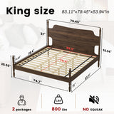 Retro King Size Platform Bed Frame with Curved Tall Headboard & Turned Spindle Legs for Bedroom, No Box Spring Needed
