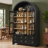 72.8"H Arched Pantry Cabinet, Kitchen Storage Cabinet with 3 Glass Doors, 4 Drawers & Adjustable Shelves for Dining Room, Bathroom