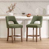 Set of 2 Upholstered Counter Height Bar Stools with Wingback & Wood Legs for Kitchen Island, Dining Room, Home Bar