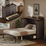 Queen Size Murphy Bed, Foldable Cabinet Bed with Drawers, Charging Station, Safety Lock & Anti-Tip Device for Bedroom, Living Room
