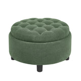 25" Round Storage Ottoman with Tray, 2-in-1 Tufted Fabric Coffee Table with Storage for Living Room, Bedroom