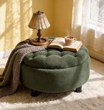 25" Round Storage Ottoman with Tray, 2-in-1 Tufted Fabric Coffee Table with Storage for Living Room, Bedroom
