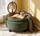 25" Round Storage Ottoman with Tray, 2-in-1 Tufted Fabric Coffee Table with Storage for Living Room, Bedroom