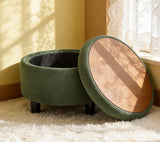 25" Round Storage Ottoman with Tray, 2-in-1 Tufted Fabric Coffee Table with Storage for Living Room, Bedroom