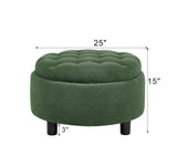 25" Round Storage Ottoman with Tray, 2-in-1 Tufted Fabric Coffee Table with Storage for Living Room, Bedroom