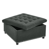 Nailhead Trim Square Storage Ottoman, Upholstered Bench for Living Room, Small Space, Bedroom