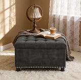 Nailhead Trim Square Storage Ottoman, Upholstered Bench for Living Room, Small Space, Bedroom
