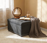 Nailhead Trim Square Storage Ottoman, Upholstered Bench for Living Room, Small Space, Bedroom